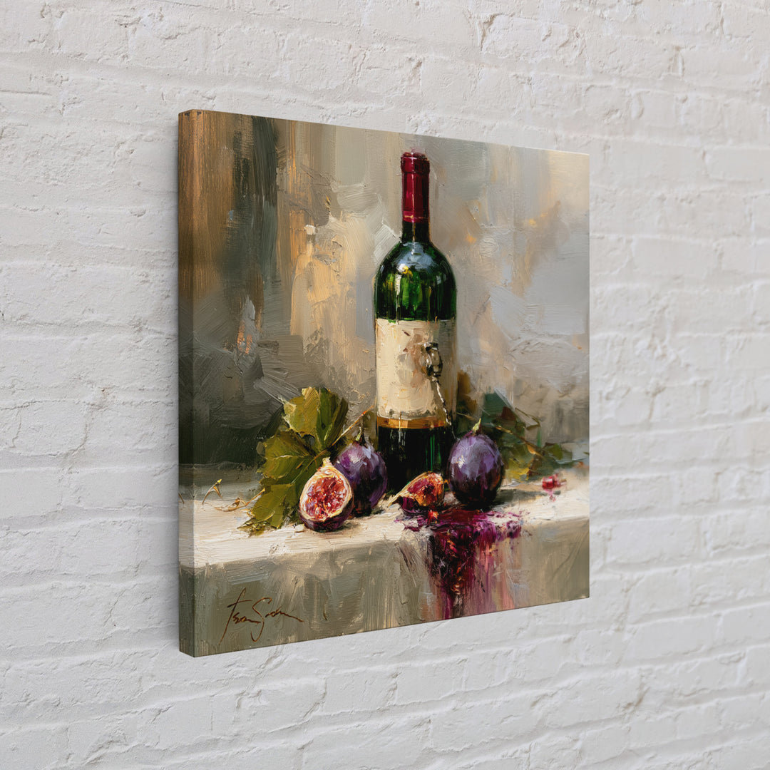 Wine Bottle and Figs on a Linen Framed Canvas Print, Dining Room Art, Coastal Wall Art, Dining Room Decor, Abstract Art, Dining, DRA-1x1-51
