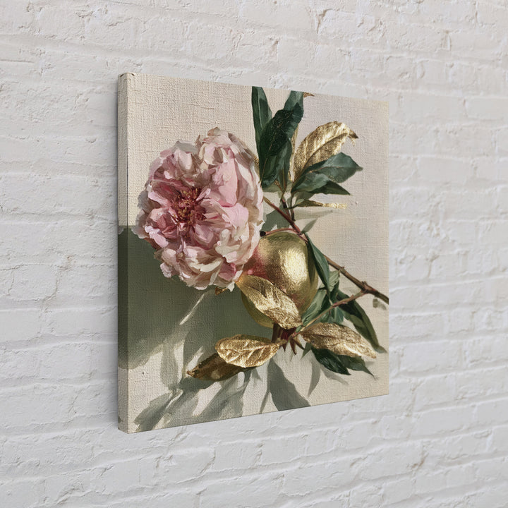 Pomegranate and Gold Leaf Botanical Study Framed Canvas Print, Dining Room Art, Bedroom Decor, Dining Room Decor, Dining, DRA-1x1-56