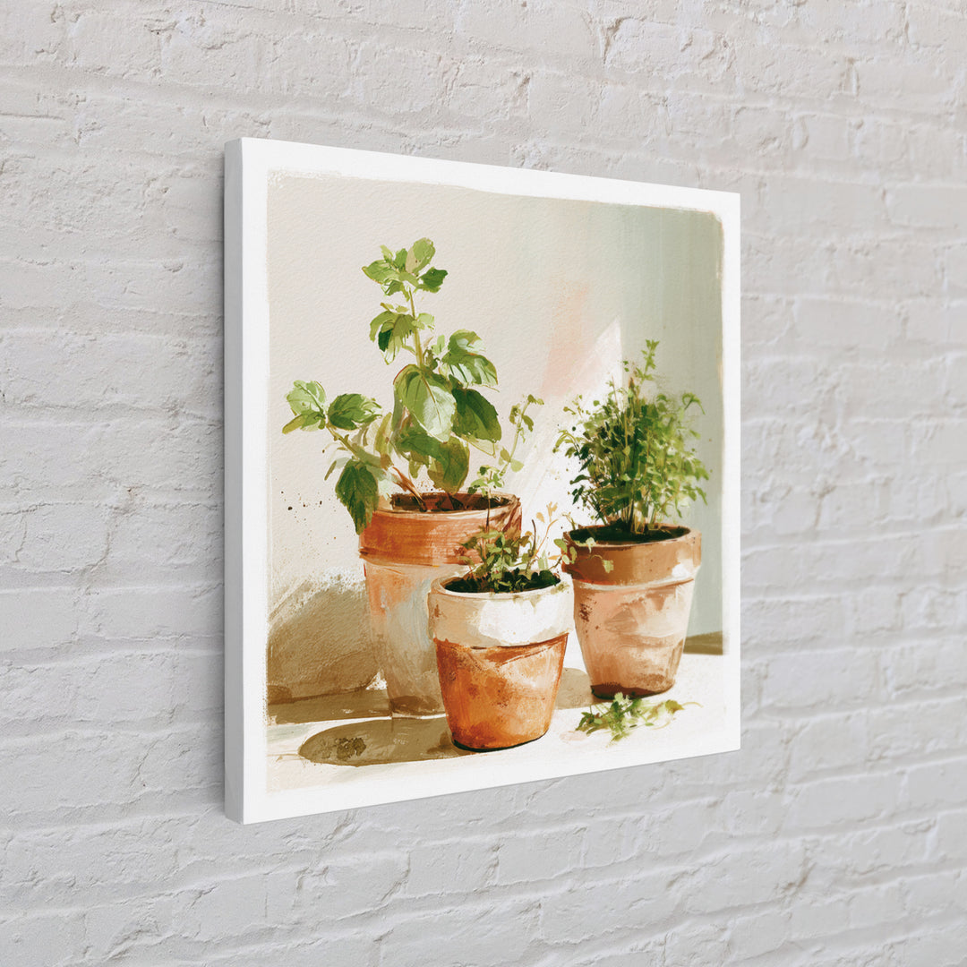 Modern Kitchen Herbs Framed Canvas Print, Dining Room Art, Food Art, Dining Room Decor, Abstract Art, Dining, Textured Painting, DRA-1x1-57