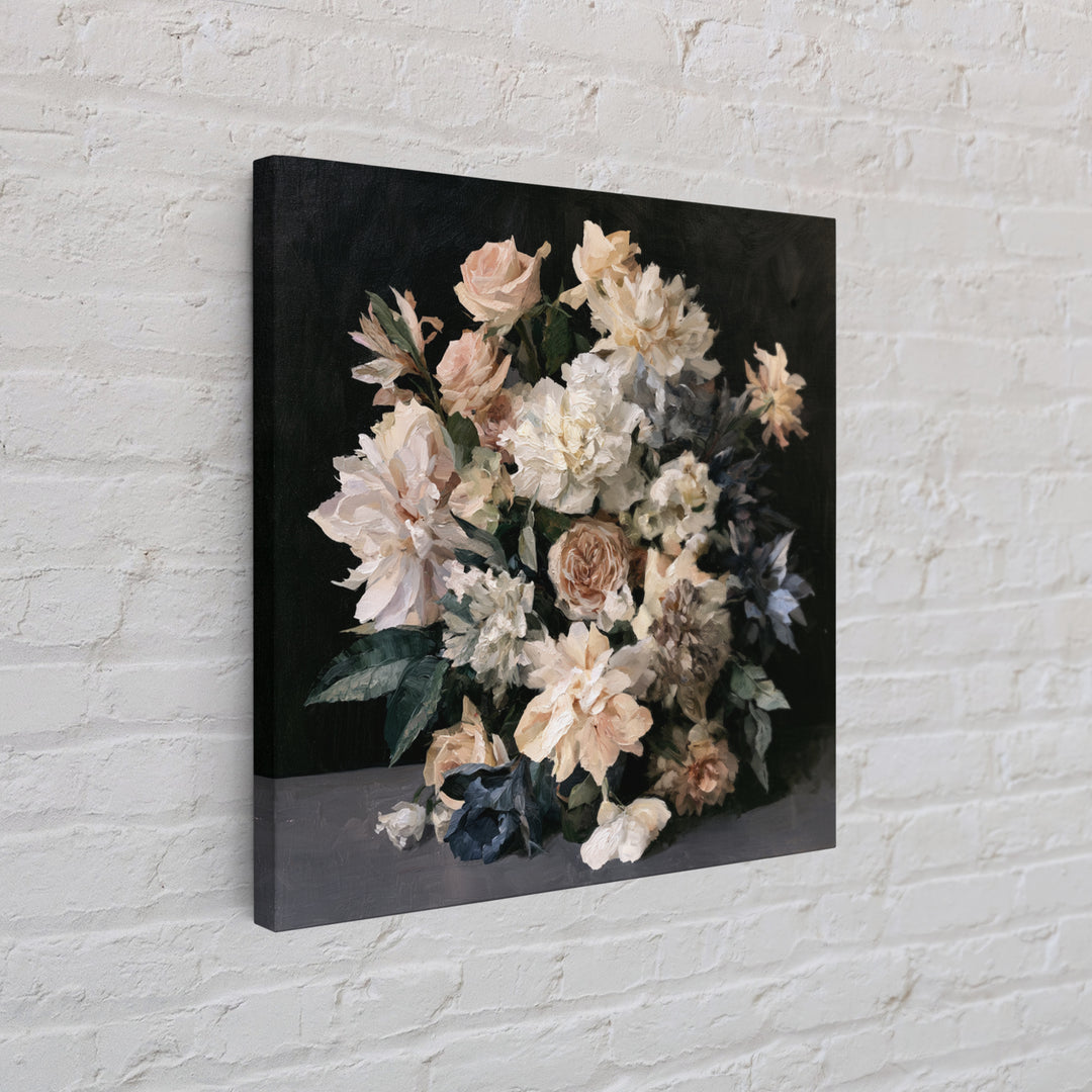 Moody Dark Background Bouquet for Formal Dining Canvas Print, Dining Room Art, Kitchen Prints, Dining Room Decor, Dining, DRA-1x1-59
