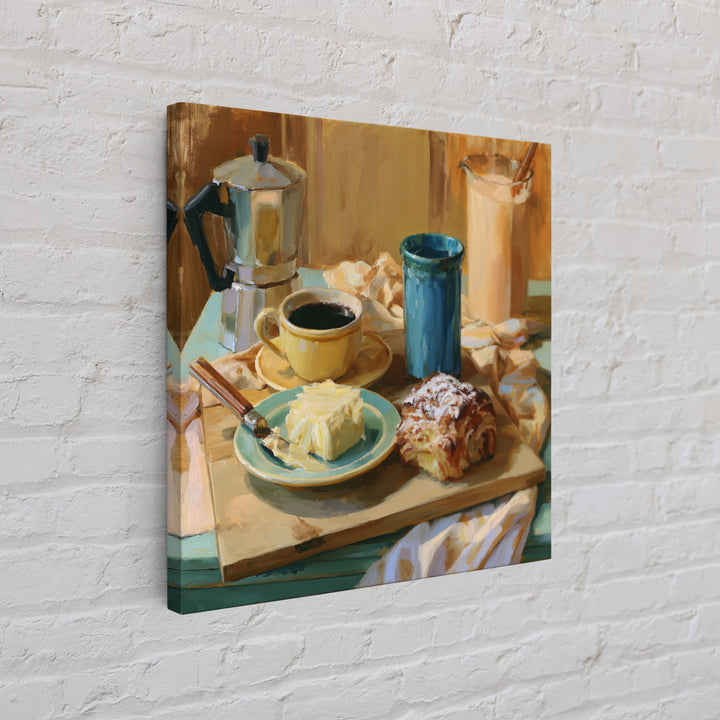 Coffee and Pastry Scene for Breakfast Nook Framed Canvas Print, Dining Room Art, Kitchen Wall Decor, Dining Room Decor, Dining, DRA-1x1-62