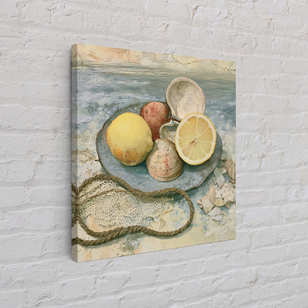Shellfish and Lemon Still Life Framed Canvas Print, Dining Room Art, Abstract Wall Art, Dining Room Decor, Fine Art, Dining, DRA-1x1-64