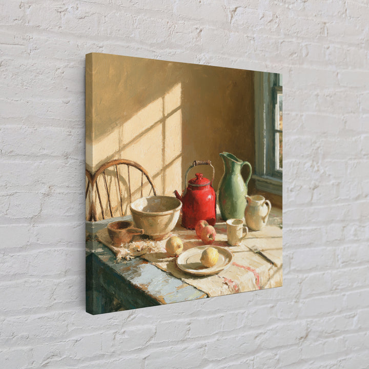 Sunlit Farmhouse Table Objects Without Room View Canvas Print, Dining Room Art, Coastal Wall Art, Dining Room Decor, Dining, DRA-1x1-65