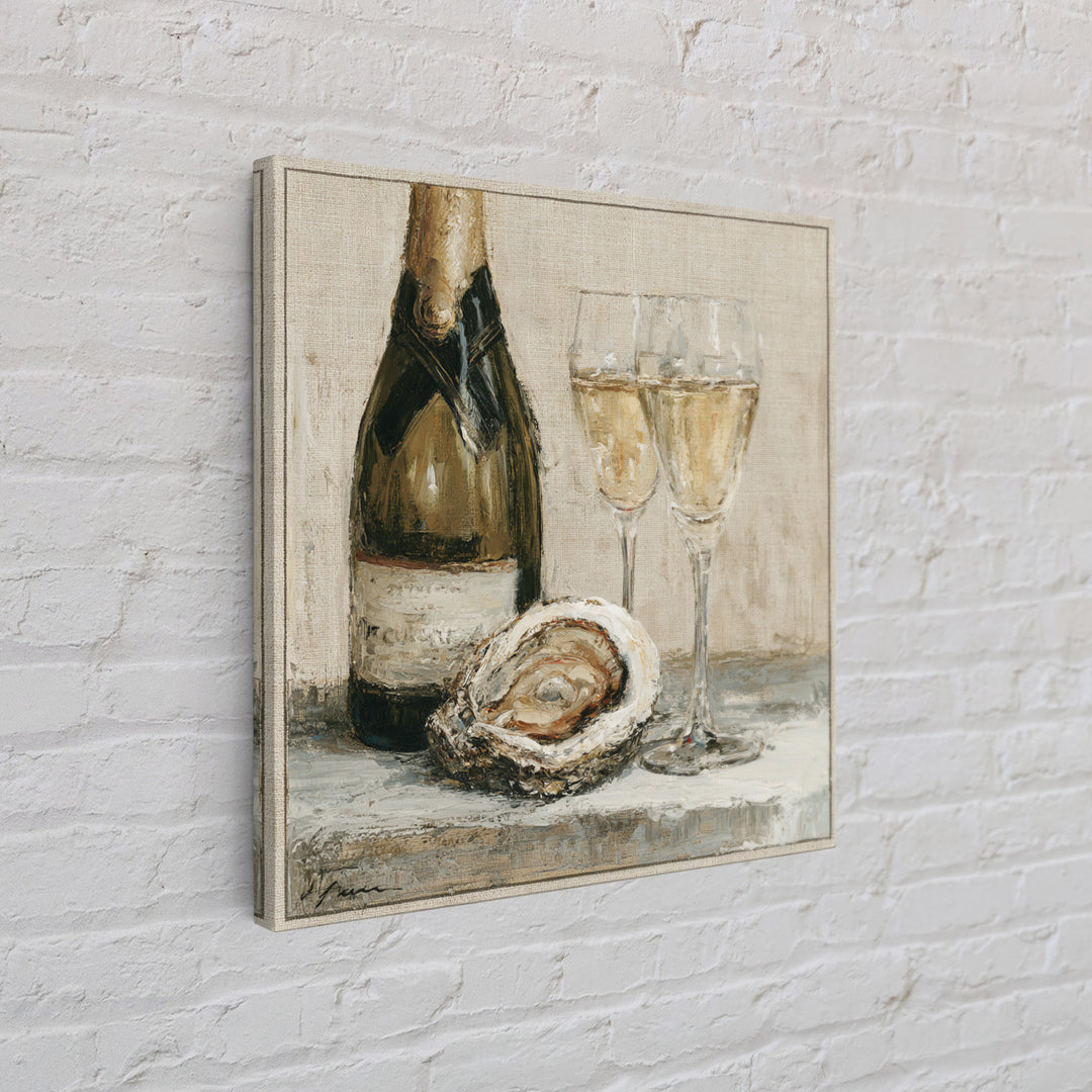 Elegant Oyster and Champagne Still Life Framed Canvas Print, Dining Room Art, Bedroom Decor, Dining Room Decor, Dining, DRA-1x1-7