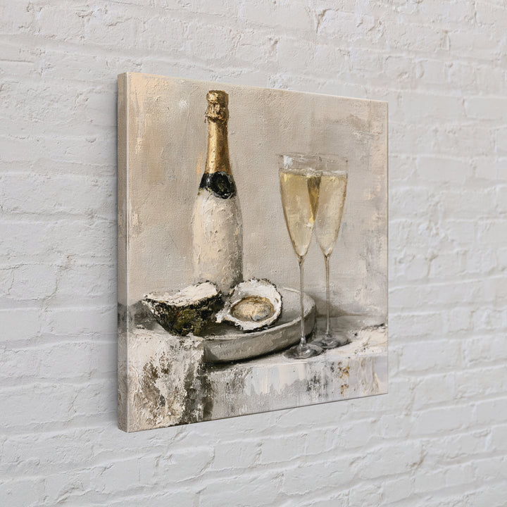 Elegant Oyster and Champagne Still Life Framed Canvas Print, Dining Room Art, Dining Room Decor, Oil Painting, Dining, DRA-1x1-79