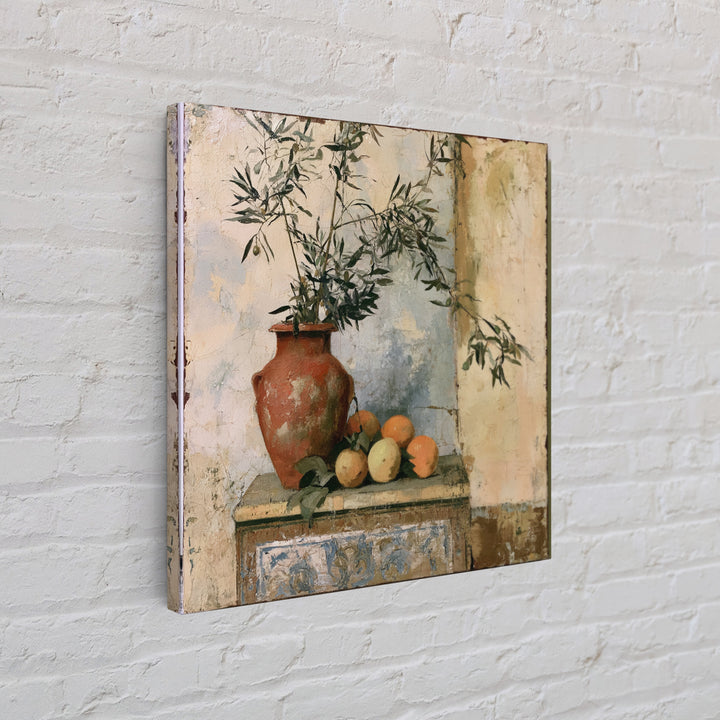 Mediterranean Olive Branch and Citrus Arrangement Canvas Print, Dining Room Art, Coastal Decor, Dining Room Decor, Dining, DRA-1x1-84