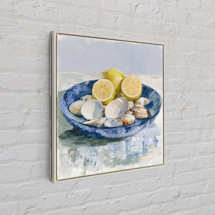 Shellfish and Lemon Still Life Framed Canvas Print, Dining Room Art, Art Print, Dining Room Decor, Dining, Abstract Art, DRA-1x1-88