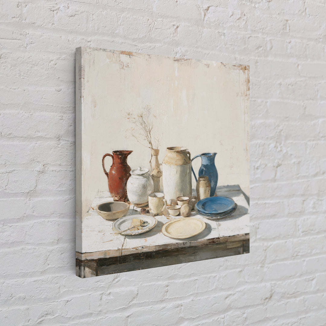 Sunlit Farmhouse Table Objects Without Room View Canvas Print, Dining Room Art, Gallery Decor, Dining Room Decor, Dining, DRA-1x1-89