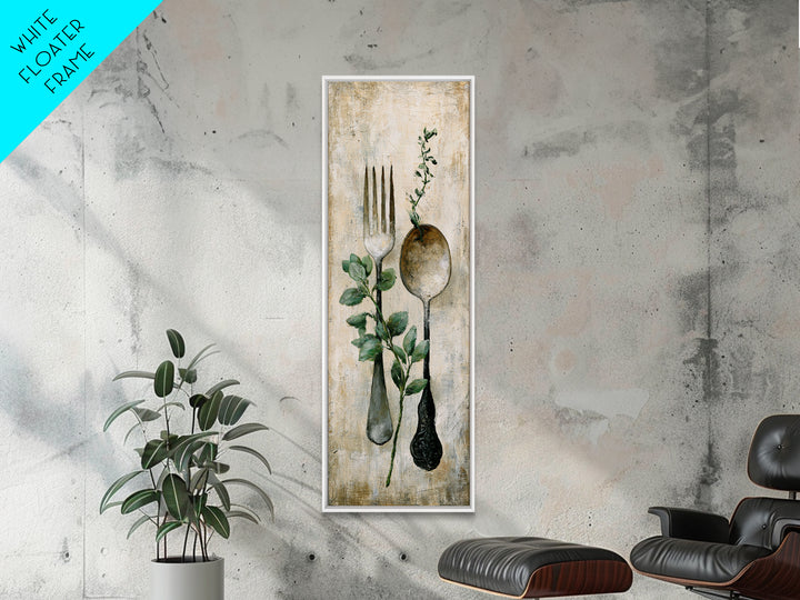 Minimal Fork Spoon and Herb Composition Canvas Print, Dining Room Art, Kitchen Art, Dining Room Decor, Fine Art, Dining, DRA-1x3-10