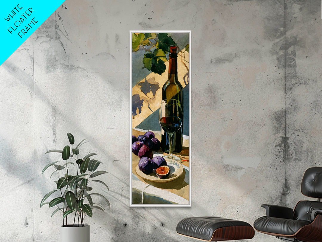 Wine Bottle and Figs on a Linen Framed Canvas Print, Dining Room Art, Statement Artwork, Dining Room Decor, Fine Art, Dining, DRA-1x3-15