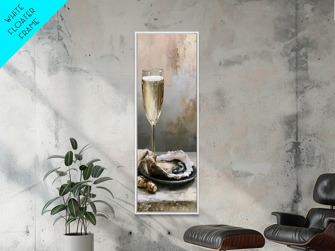Elegant Oyster and Champagne Still Life Framed Canvas Print, Dining Room Art, Boho Decor, Dining Room Decor, Fine Art, Dining, DRA-1x3-19