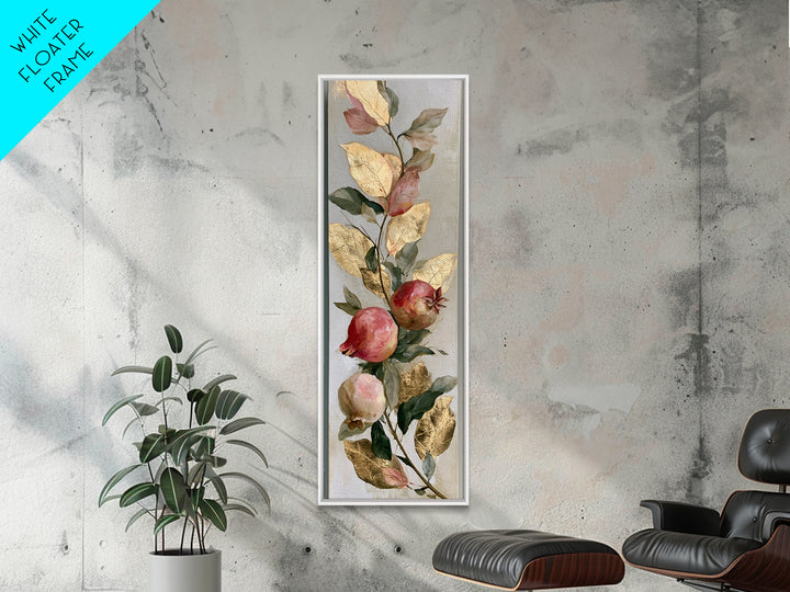 Pomegranate and Gold Leaf Botanical Study Canvas Print, Dining Room Art, Statement Artwork, Dining Room Decor, Oil Painting, DRA-1x3-44