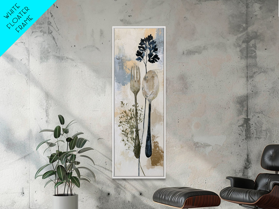 Minimal Fork Spoon and Herb Composition Canvas Print, Dining Room Art, Bedroom Wall Art, Dining Room Decor, Dining, DRA-1x3-58