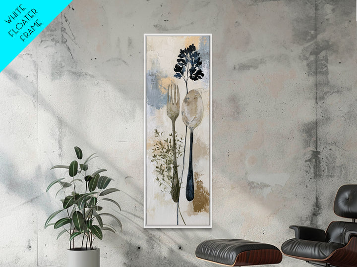 Minimal Fork Spoon and Herb Composition Canvas Print, Dining Room Art, Bedroom Wall Art, Dining Room Decor, Dining, DRA-1x3-58
