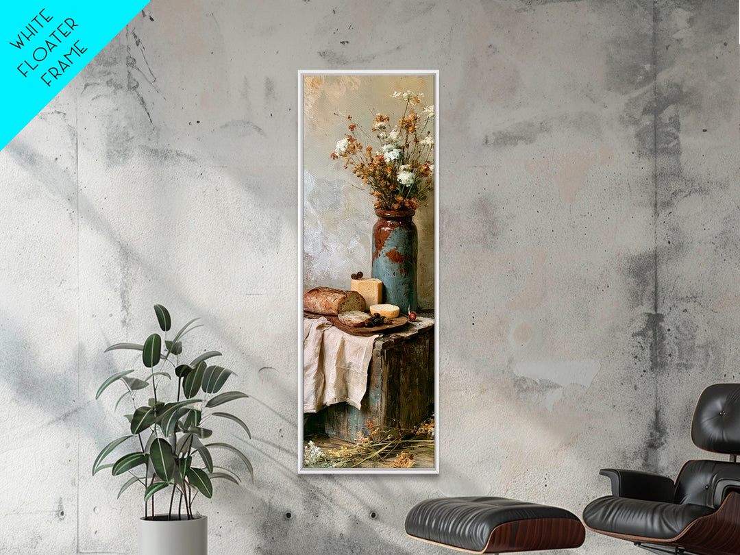 Rustic Bread Olives and Cheese Still Life Canvas Print, Dining Room Art, Trendy Wall Art, Dining Room Decor, Dining, DRA-1x3-66