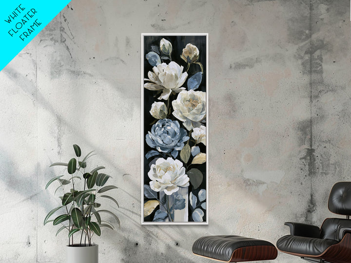 Moody Dark Background Bouquet for Formal Dining Framed Canvas Print, Dining Room Art, Kitchen Decor, Dining Room Decor, Dining, DRA-1x3-71