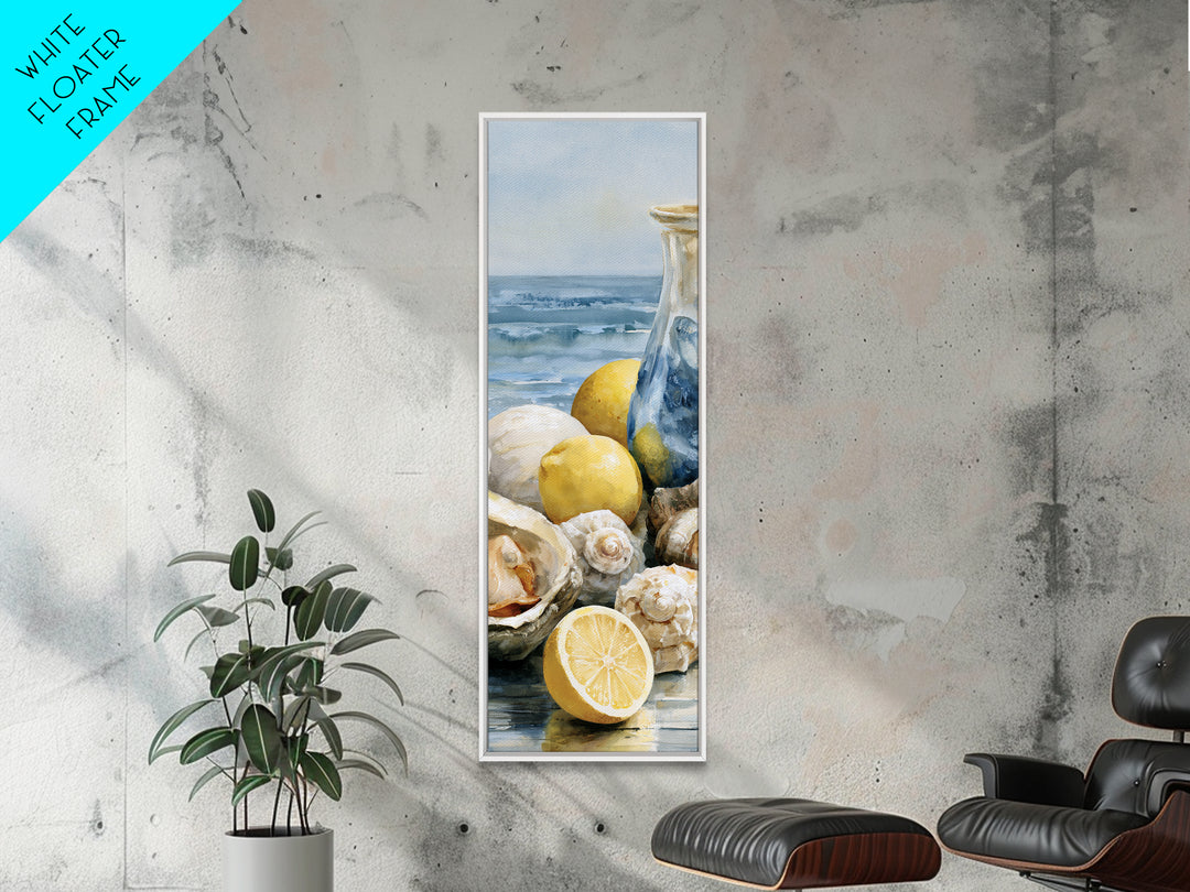 Shellfish and Lemon Still Life Framed Canvas Print, Dining Room Art, Dining Room Decor, Oil Painting, Dining, DRA-1x3-76