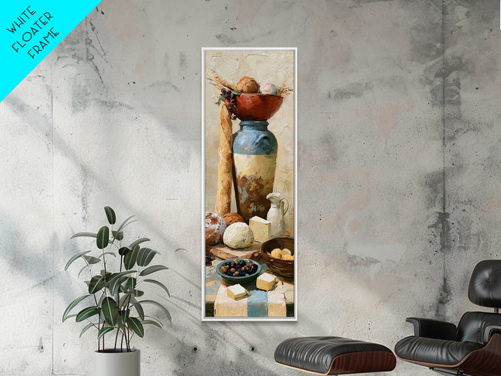 Rustic Bread Olives and Cheese Still Life Canvas Print, Dining Room Art, Modern Decor, Dining Room Decor, Oil Painting, Dining, DRA-1x3-90