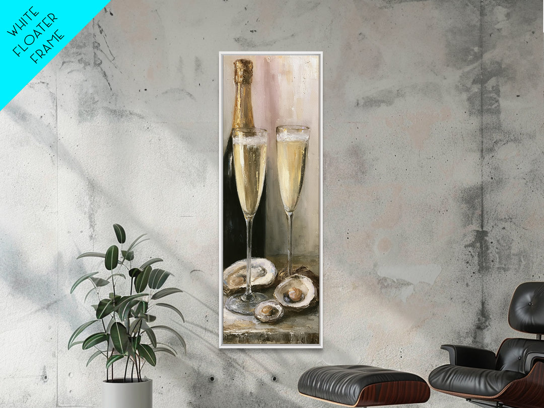 Elegant Oyster and Champagne Still Life Framed Canvas Print, Dining Room Art, Kitchen Art, Dining Room Decor, Oil Painting, DRA-1x3-91
