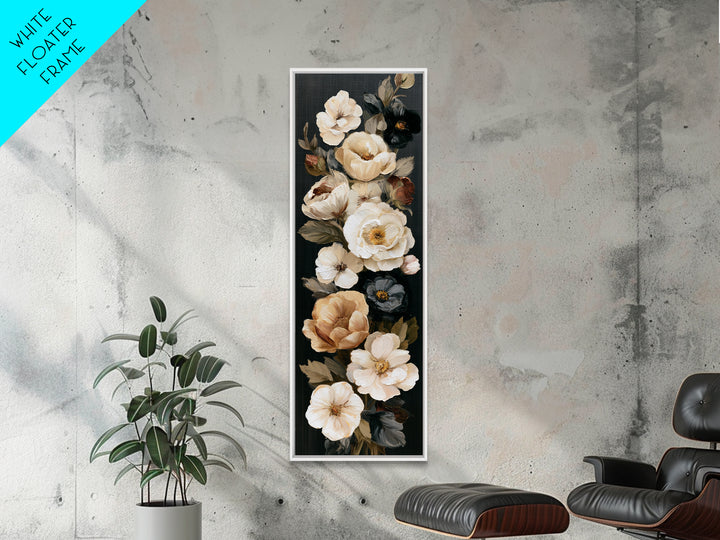 Moody Dark Background Bouquet for Formal Dining Canvas Print, Dining Room Art, Living Room Decor, Dining Room Decor, Dining, DRA-1x3-95