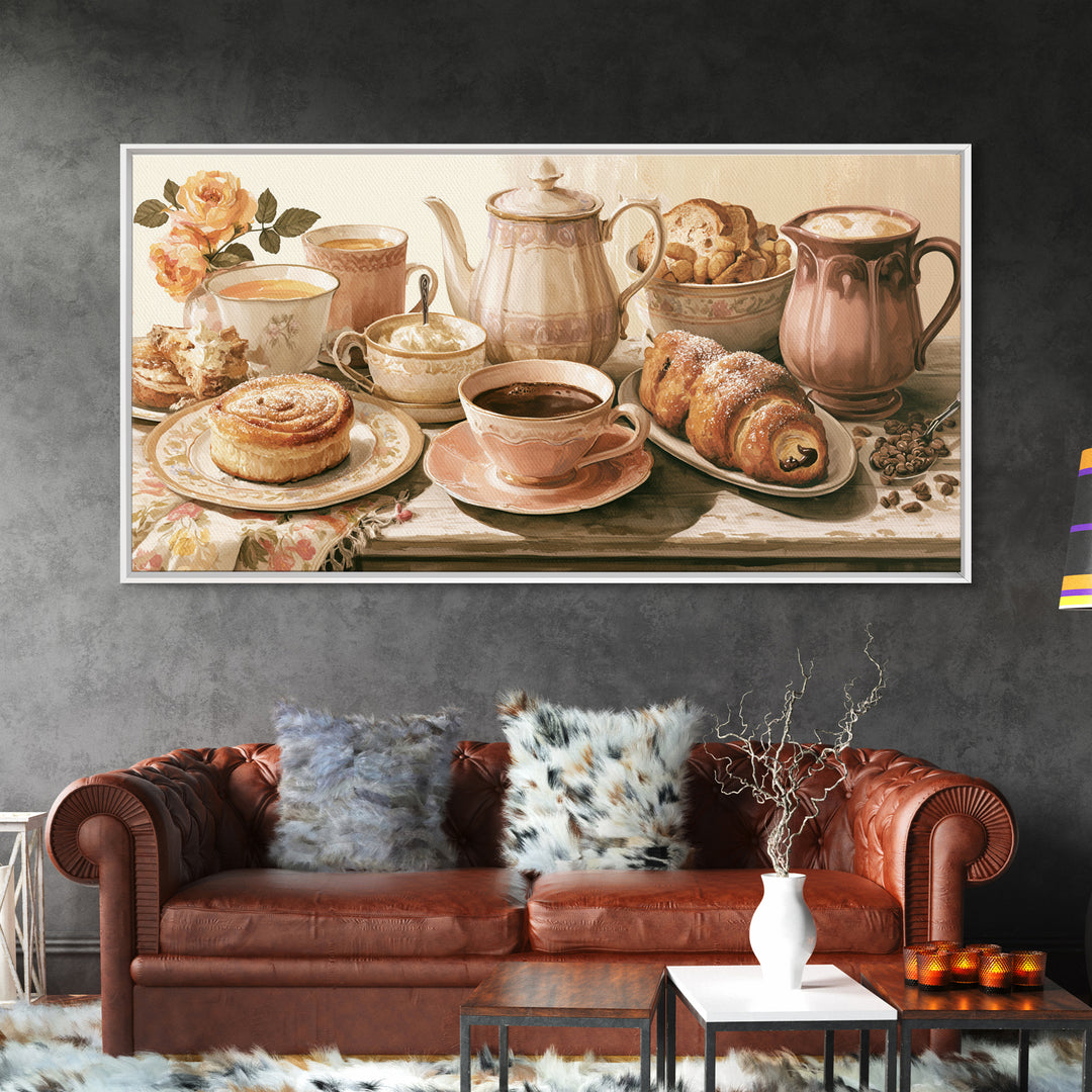 Coffee and Pastry Scene for Breakfast Nook Framed Canvas Print, Dining Room Art, Fine Art Print, Dining Room Decor, Dining, DRA-2x1-10