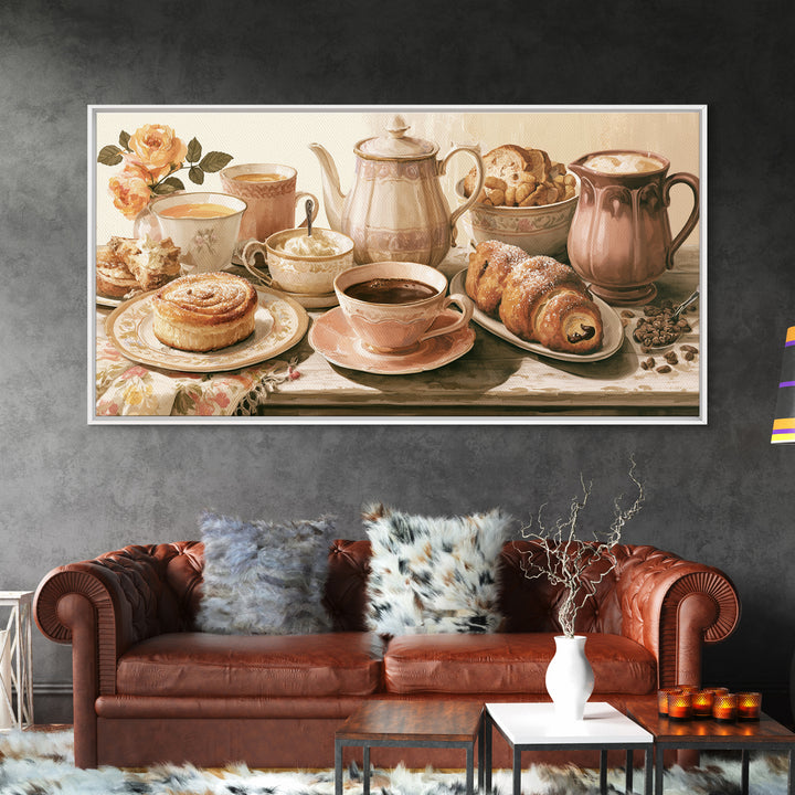 Coffee and Pastry Scene for Breakfast Nook Framed Canvas Print, Dining Room Art, Fine Art Print, Dining Room Decor, Dining, DRA-2x1-10