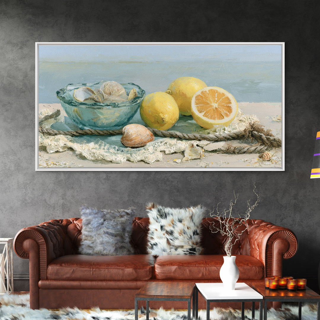 Shellfish and Lemon Still Life Framed Canvas Print, Dining Room Art, Luxury Decor, Dining Room Decor, Fine Art, Dining, DRA-2x1-12