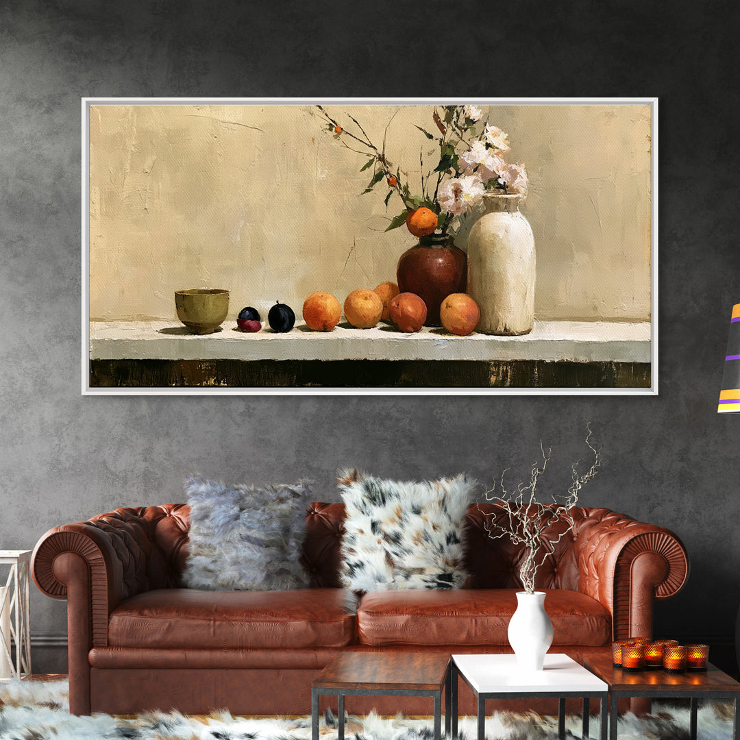 Peach and Plum Still Life Framed Canvas Print, Dining Room Art, Modern Decor, Dining Room Decor, Fine Art, Dining, Home Decor, DRA-2x1-16
