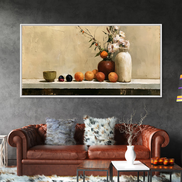 Peach and Plum Still Life Framed Canvas Print, Dining Room Art, Modern Decor, Dining Room Decor, Fine Art, Dining, Home Decor, DRA-2x1-16