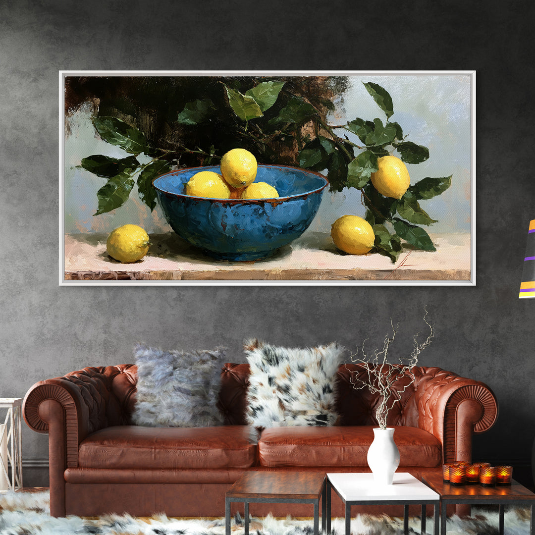 Italian Lemon Branch Framed Canvas Print, Dining Room Art, Art Print, Dining Room Decor, Oil Painting, Dining, Abstract Art, DRA-2x1-25