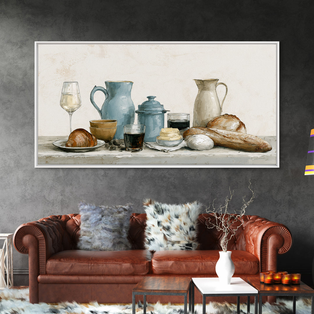 French Bistro Food Illustration Without Text Framed Canvas Print, Dining Room Art, Modern Decor, Dining Room Decor, Dining, DRA-2x1-30