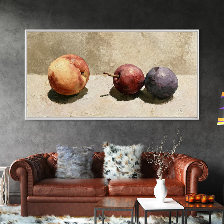 Peach and Plum Still Life Framed Canvas Print, Dining Room Art, Wall Art, Dining Room Decor, Fine Art, Dining, Printable Art, DRA-2x1-40