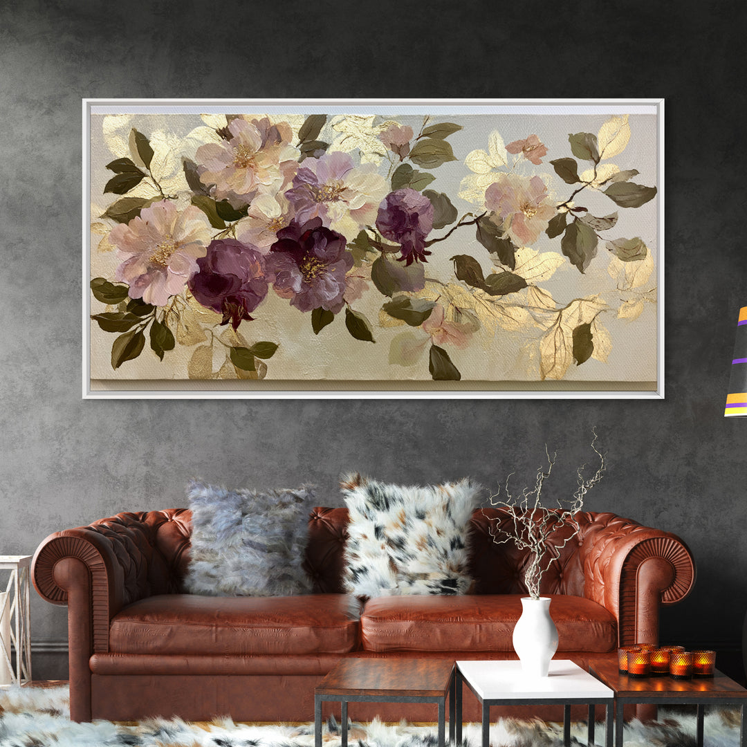 Pomegranate and Gold Leaf Botanical Study Canvas Print, Dining Room Art, Print, Dining Room Decor, Watercolor Art, Dining, DRA-2x1-52