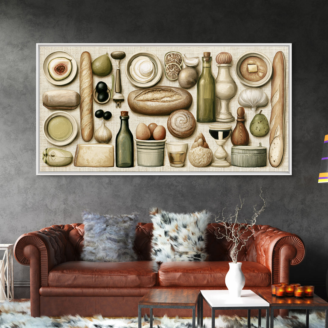 French Bistro Food Illustration Without Text Canvas Print, Dining Room Art, Art Print, Dining Room Decor, Fine Art, Dining, DRA-2x1-54