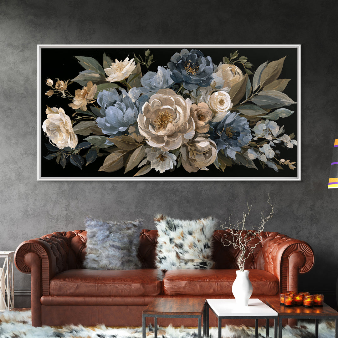 Moody Dark Background Bouquet for Formal Dining Canvas Print, Dining Room Art, Kitchen Wall Art, Dining Room Decor, Dining, DRA-2x1-55