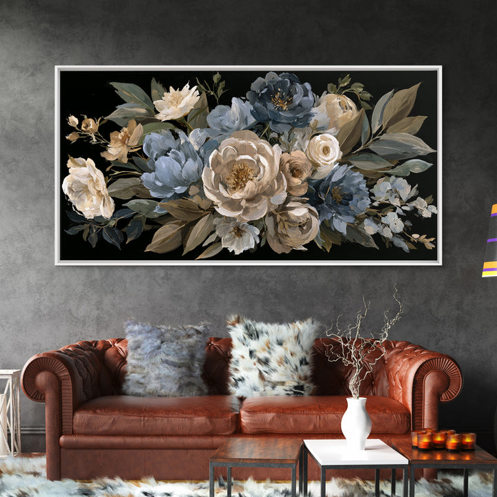 Moody Dark Background Bouquet for Formal Dining Canvas Print, Dining Room Art, Kitchen Wall Art, Dining Room Decor, Dining, DRA-2x1-55