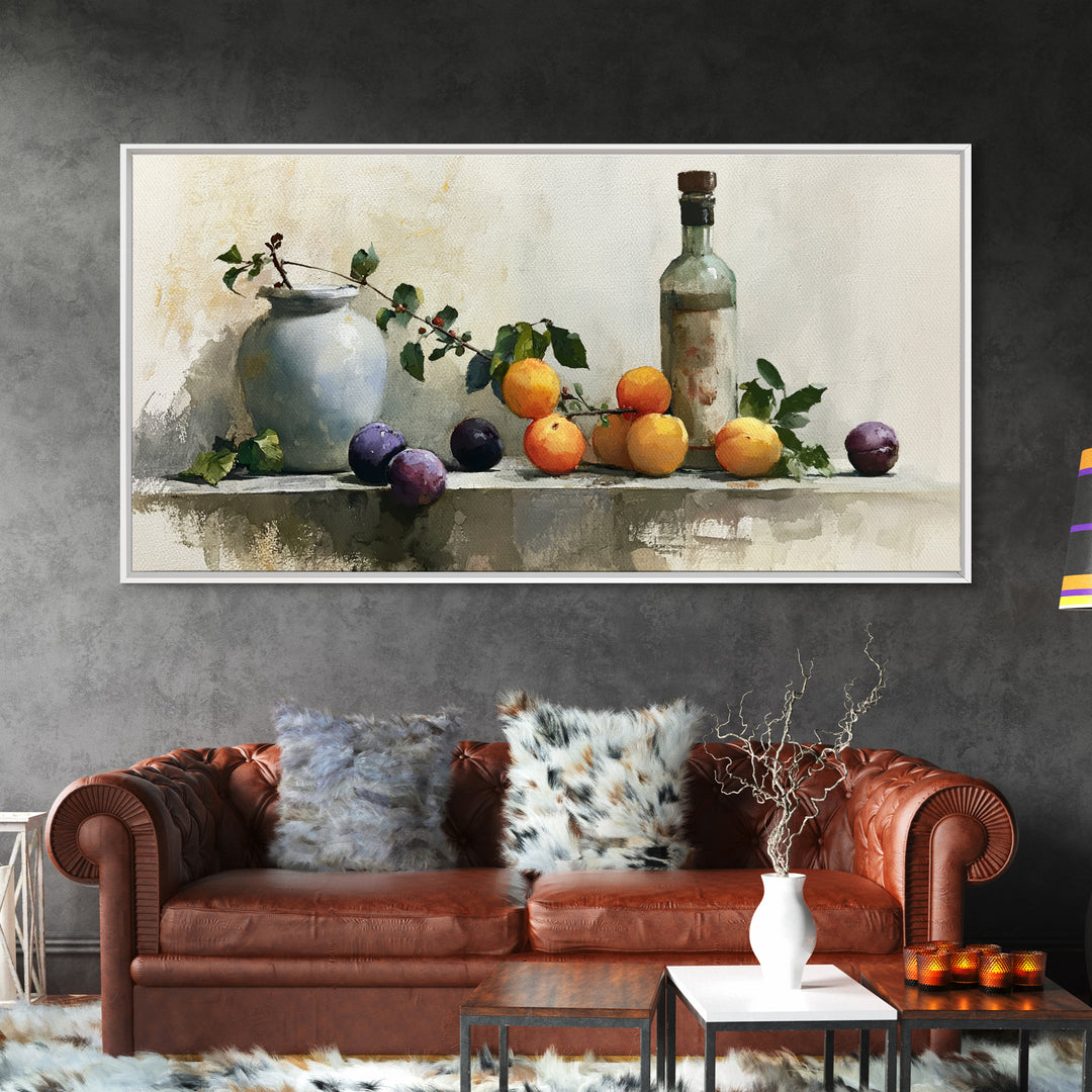 Peach and Plum Still Life Canvas Print, Dining Room Art, Canvas Wall Art, Dining Room Decor, Fine Art, Dining, Modern Wall Art, DRA-2x1-64