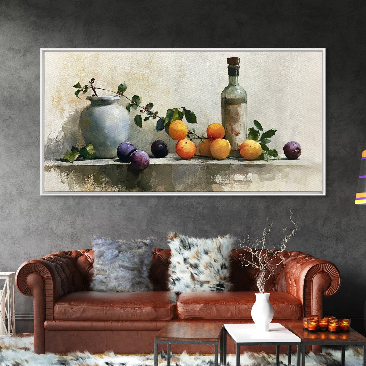 Peach and Plum Still Life Canvas Print, Dining Room Art, Canvas Wall Art, Dining Room Decor, Fine Art, Dining, Modern Wall Art, DRA-2x1-64