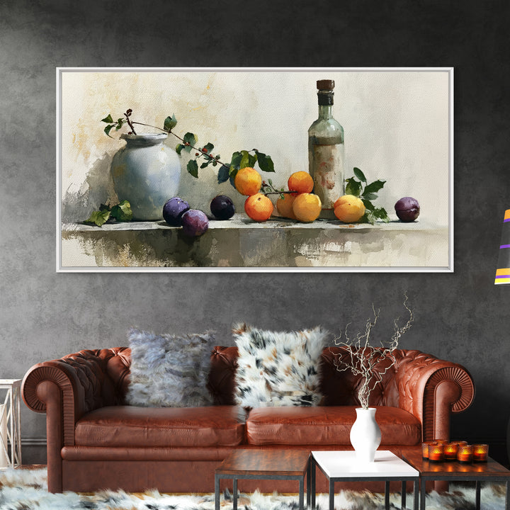 Peach and Plum Still Life Canvas Print, Dining Room Art, Canvas Wall Art, Dining Room Decor, Fine Art, Dining, Modern Wall Art, DRA-2x1-64