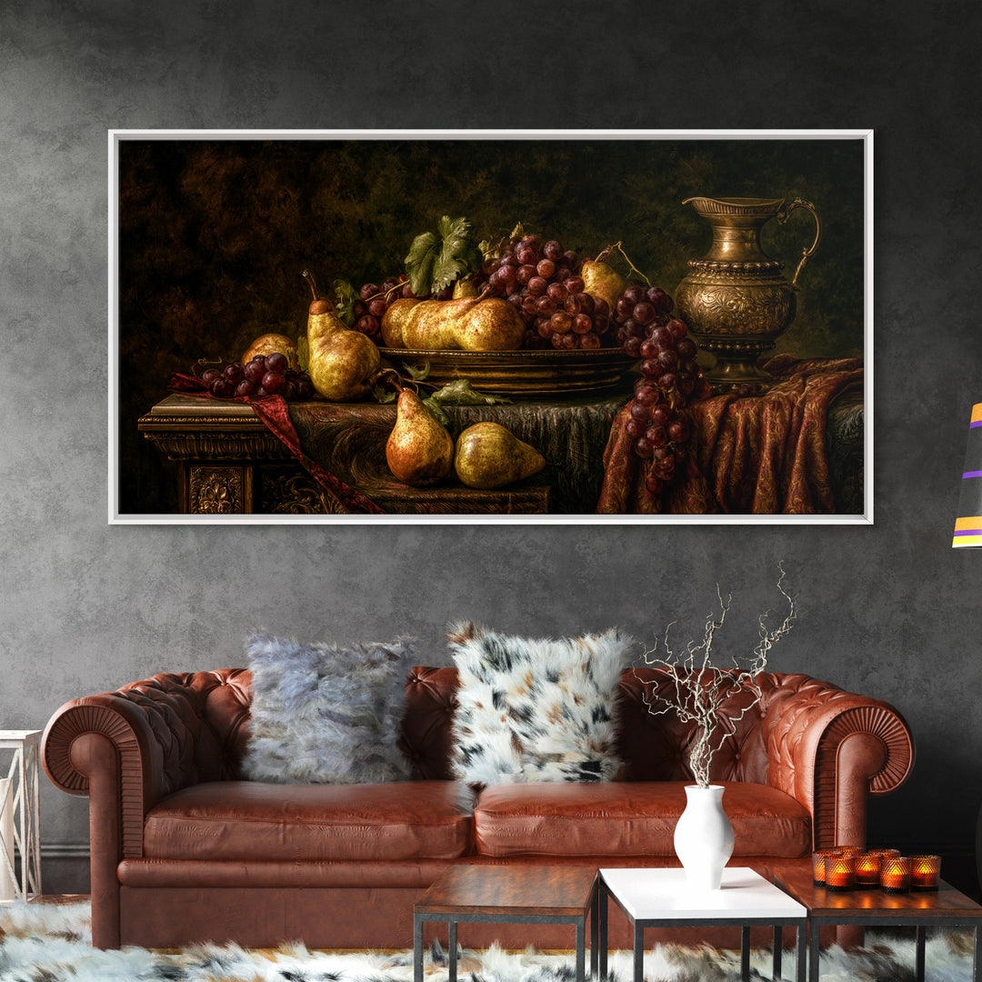 Classical Fruit Still Life Canvas Print, Dining Room Art, Large Wall Art, Dining Room Decor, Dining, Watercolor Painting, DRA-2x1-69