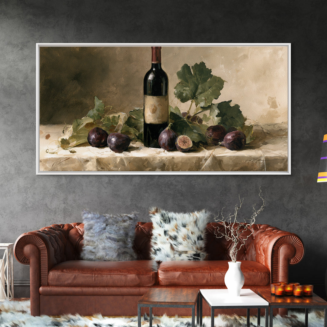 Wine Bottle and Figs on a Linen Canvas Print, Dining Room Art, Bedroom Wall Art, Dining Room Decor, Fine Art, Dining, DRA-2x1-71