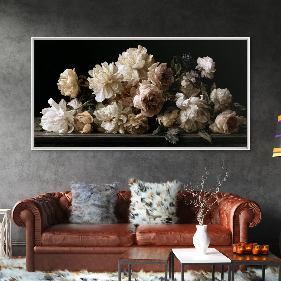 Moody Dark Background Bouquet for Formal Dining Canvas Print, Dining Room Art, Set of 3 Prints, Dining Room Decor, Dining, DRA-2x1-79