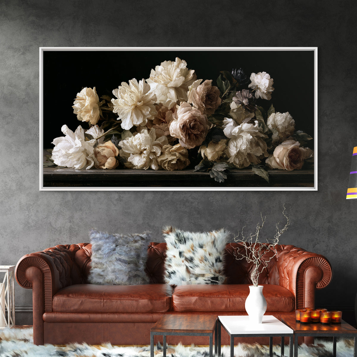 Moody Dark Background Bouquet for Formal Dining Canvas Print, Dining Room Art, Set of 3 Prints, Dining Room Decor, Dining, DRA-2x1-79