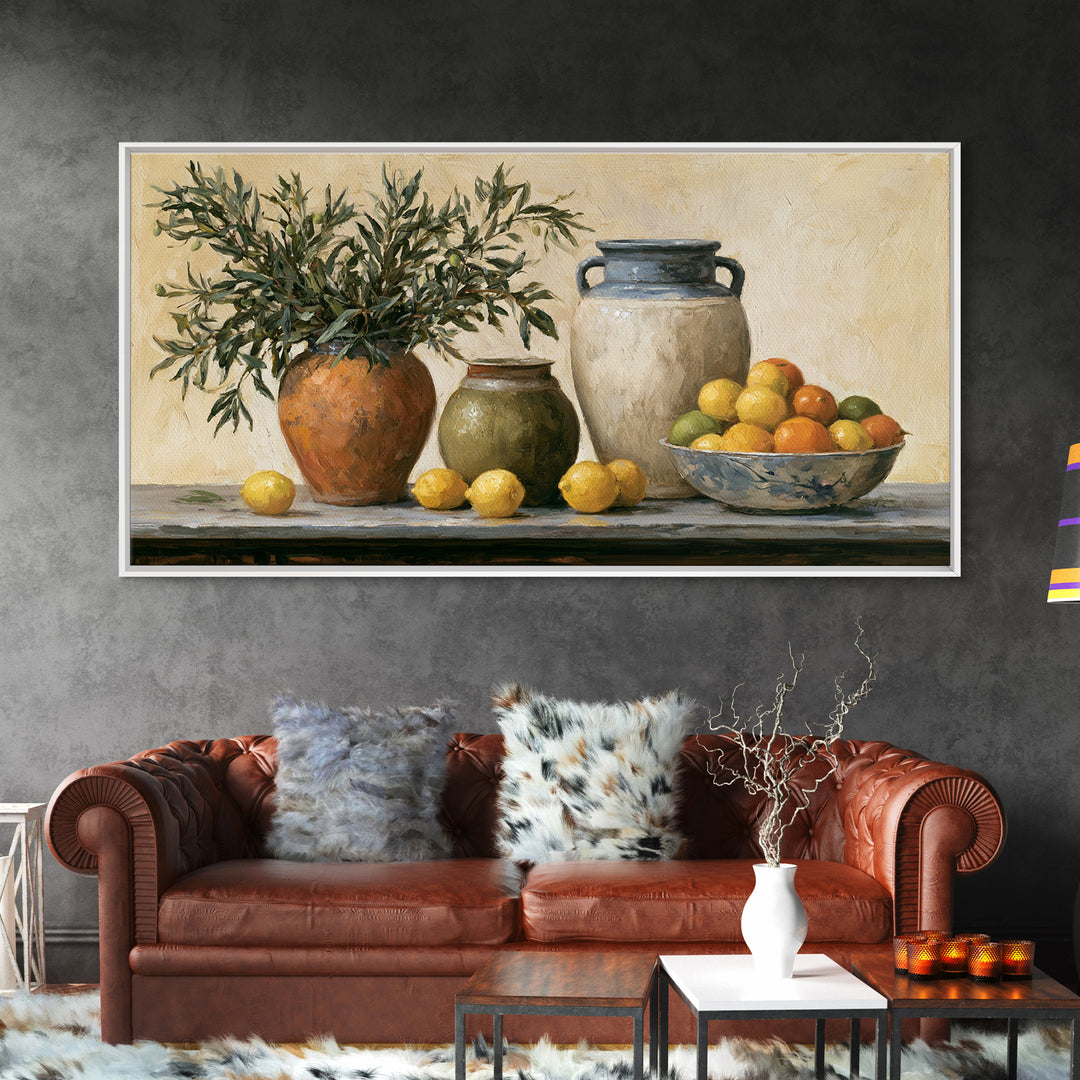 Mediterranean Olive Branch and Citrus Arrangement Canvas Print, Dining Room Art, Living Room Decor, Dining Room Decor, Dining, DRA-2x1-80