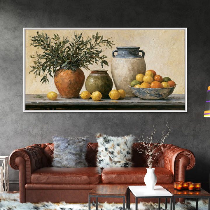 Mediterranean Olive Branch and Citrus Arrangement Canvas Print, Dining Room Art, Living Room Decor, Dining Room Decor, Dining, DRA-2x1-80