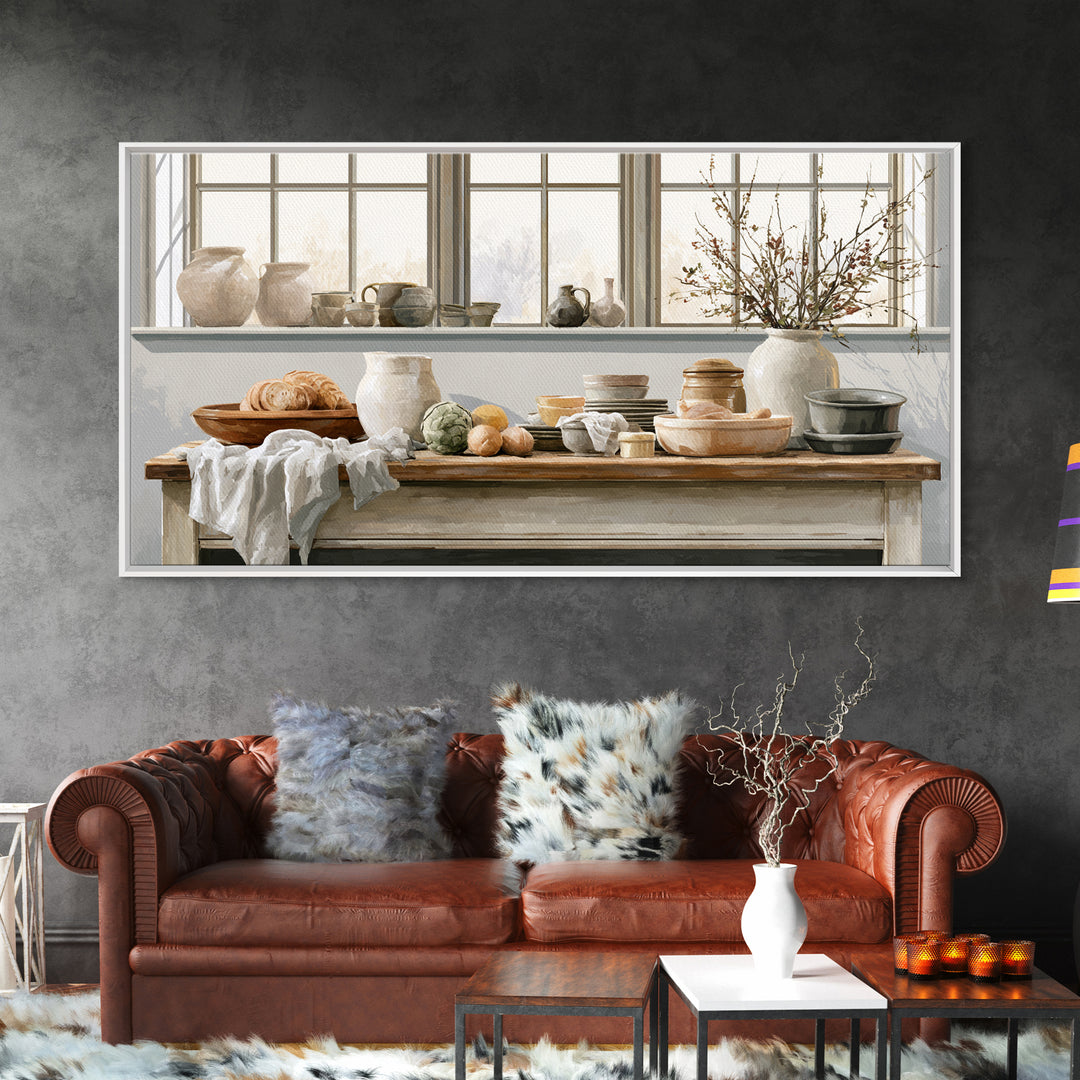 Sunlit Farmhouse Table Objects Without Room View Framed Canvas Print, Dining Room Art, Print, Dining Room Decor, Dining, DRA-2x1-85