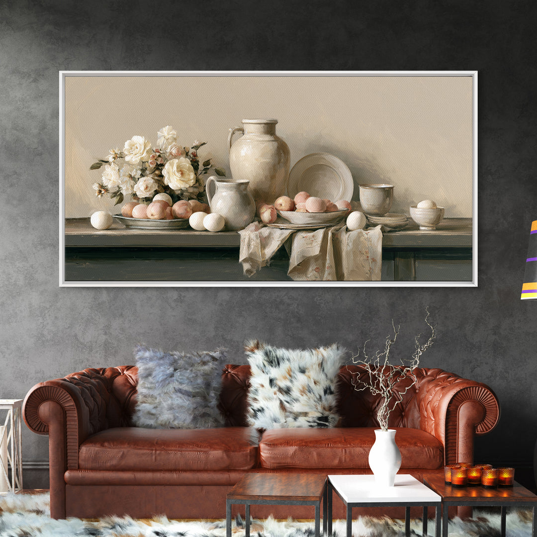Classic Dutch Feast Arrangement Framed Canvas Print, Dining Room Art, Modern Wall Art, Dining Room Decor, Fine Art, Dining, DRA-2x1-87