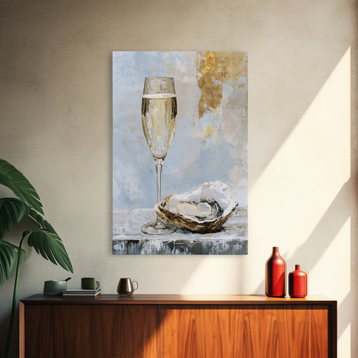 Elegant Oyster and Champagne Still Life Canvas Print, Dining Room Art, Bedroom Wall Art, Dining Room Decor, Fine Art, Dining, DRA-2x3-15