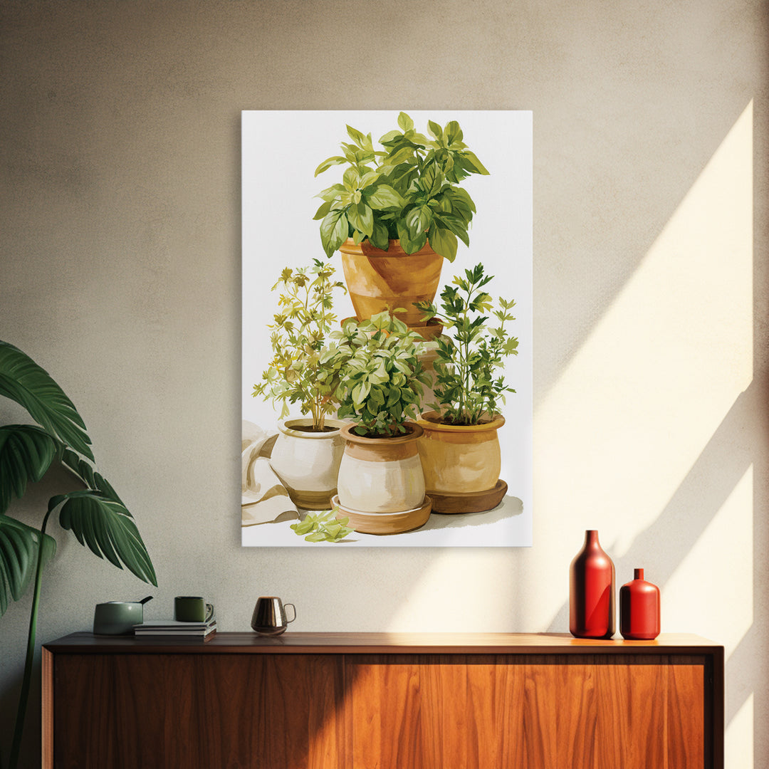 Modern Kitchen Herbs Framed Canvas Print, Dining Room Art, Textured Painting, Dining Room Decor, Abstract Art, Dining, DRA-2x3-17