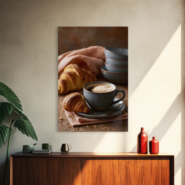 Coffee and Pastry Scene for Breakfast Nook Framed Canvas Print, Dining Room Art, Statement Artwork, Dining Room Decor, Dining, DRA-2x3-22